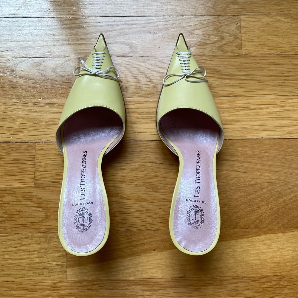 Le Tropeziennes chartreuse pointy toe mules